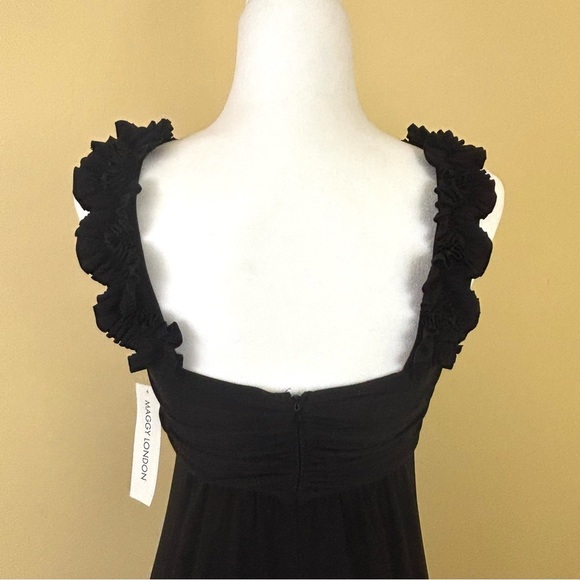 NWT Maggy London Black Plunge Neck Ruffled Sleeveless Mini Cocktail Dress (10) - Picture 8 of 14